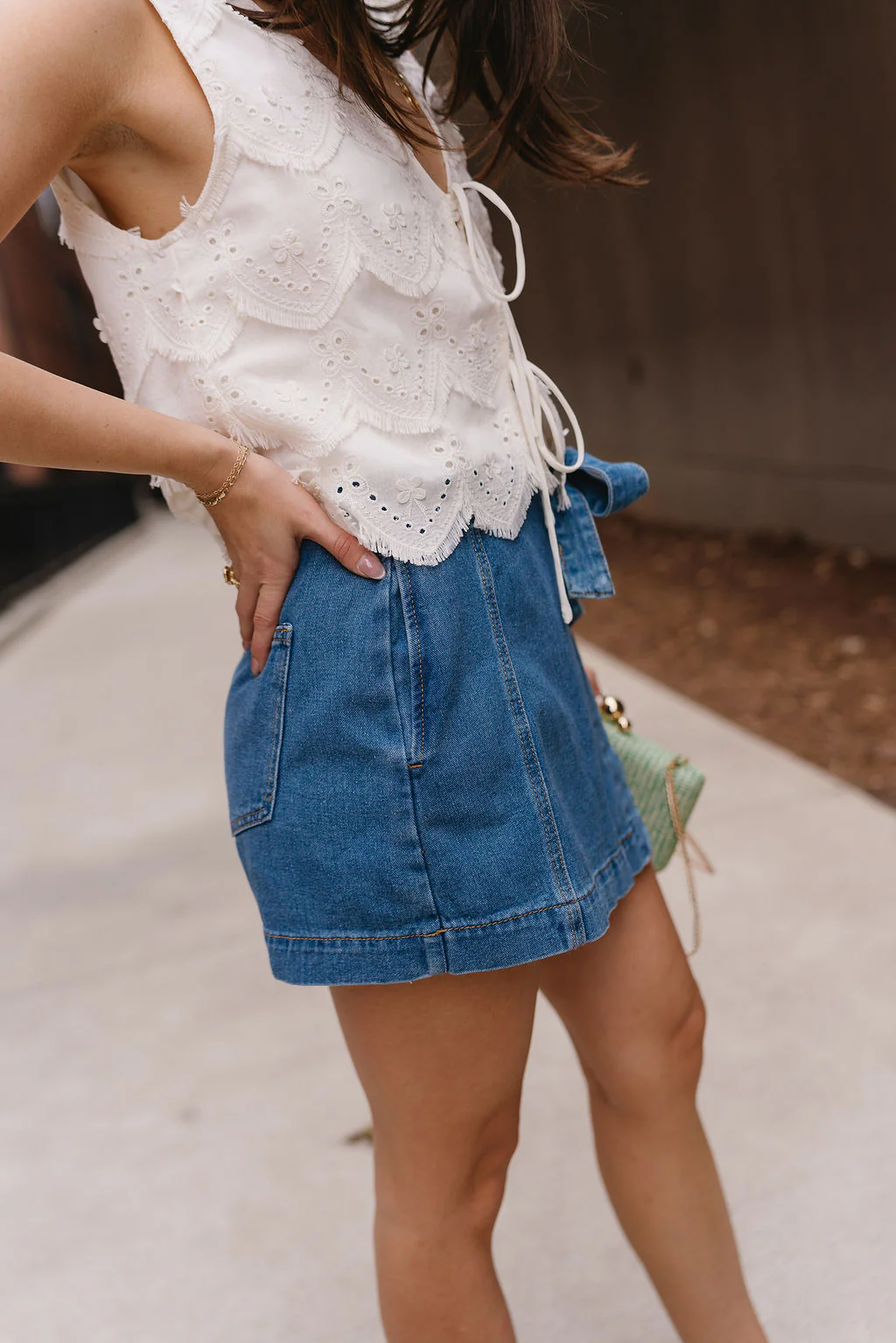 Jessie Denim Tie Waist Mini Skort - Image 8