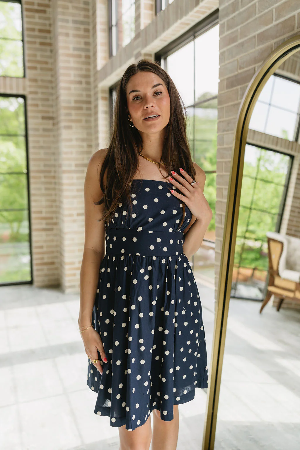 Jessie Navy & Cream Polka Dot Mini Dress - Image 2