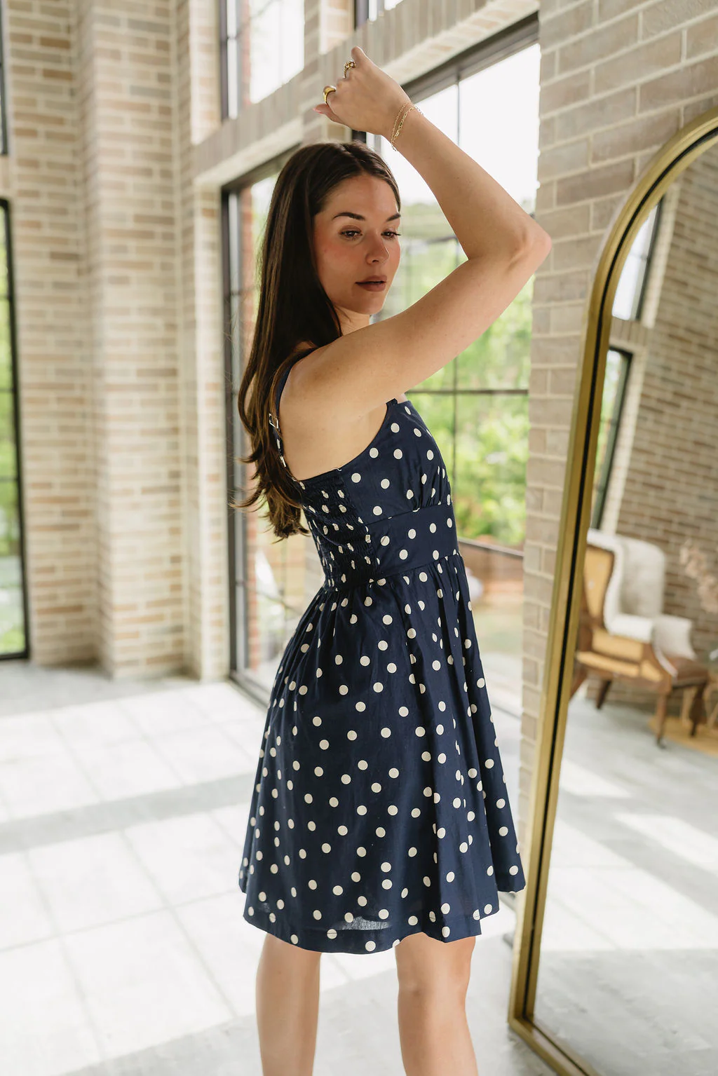 Jessie Navy & Cream Polka Dot Mini Dress - Image 3