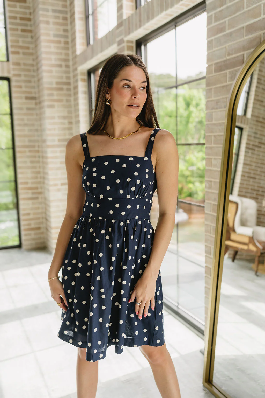 Jessie Navy & Cream Polka Dot Mini Dress - Image 5