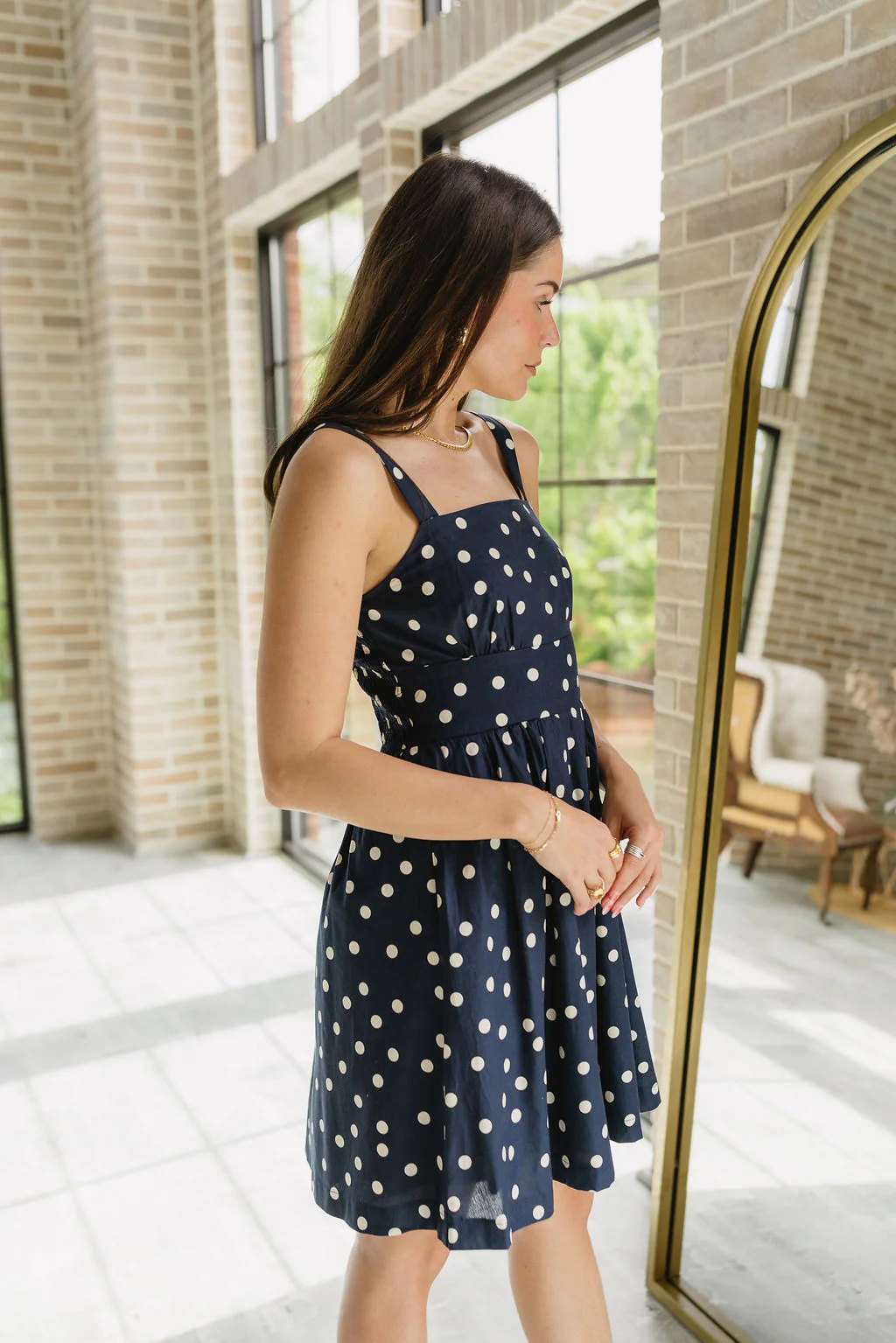 Jessie Navy & Cream Polka Dot Mini Dress - Image 6