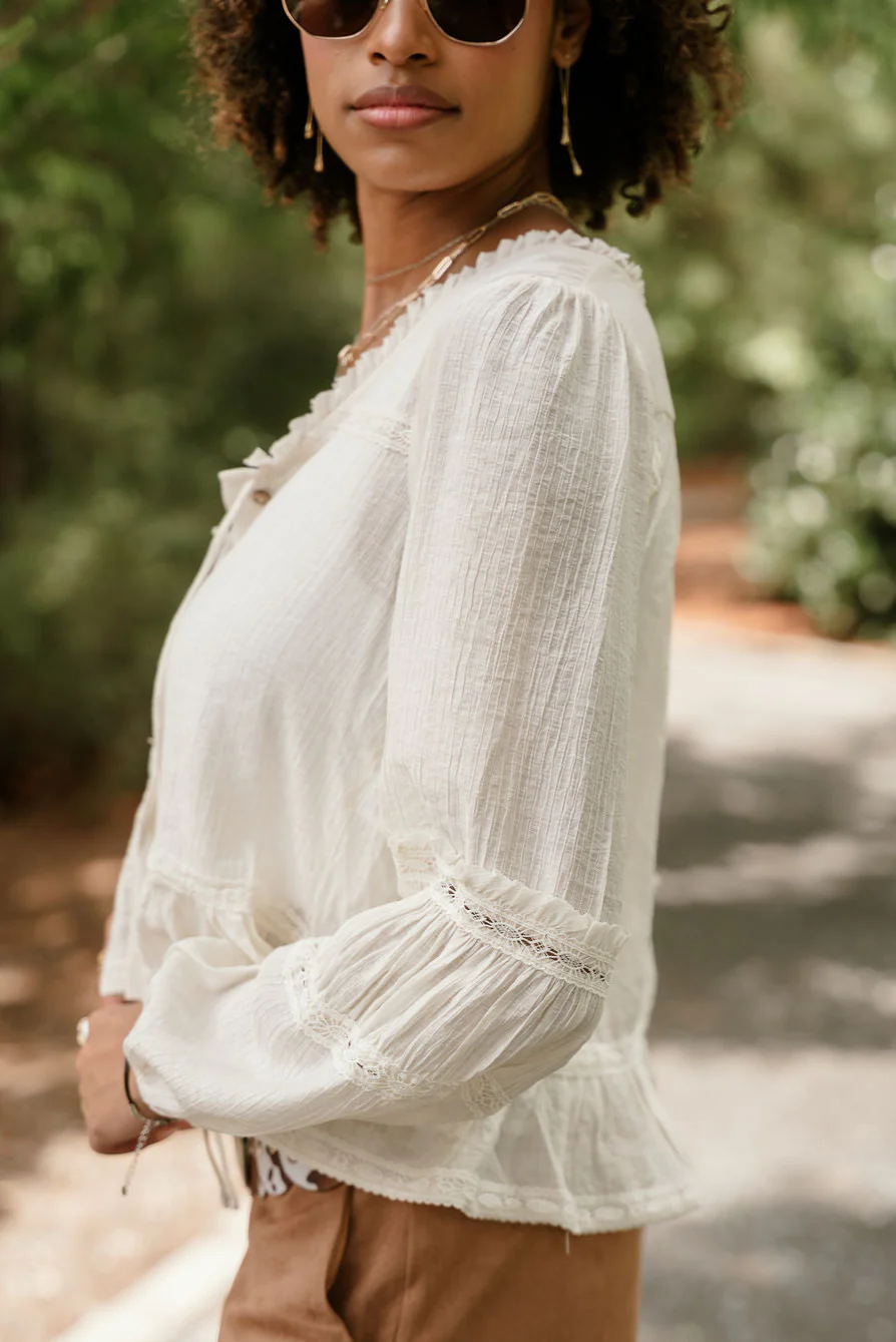 Joan Cream Ruffle Long Sleeve Top - Image 6