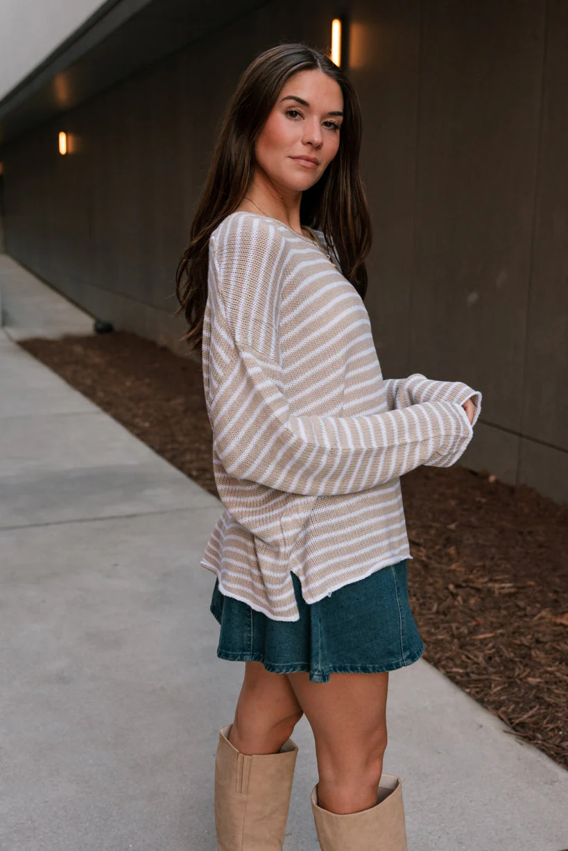 Jocelyn Beige & Ivory Stripe Sweater - Image 2