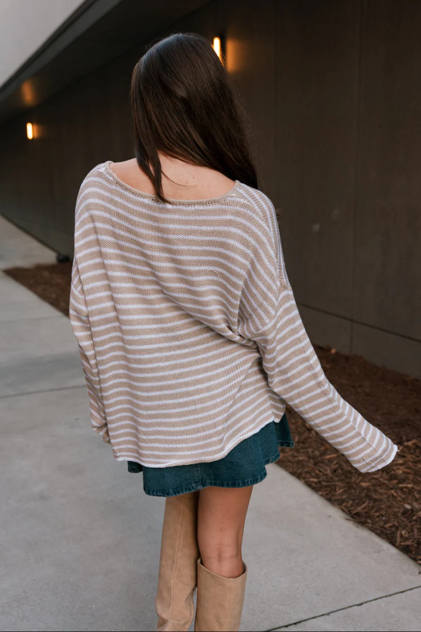 Jocelyn Beige & Ivory Stripe Sweater - Image 3