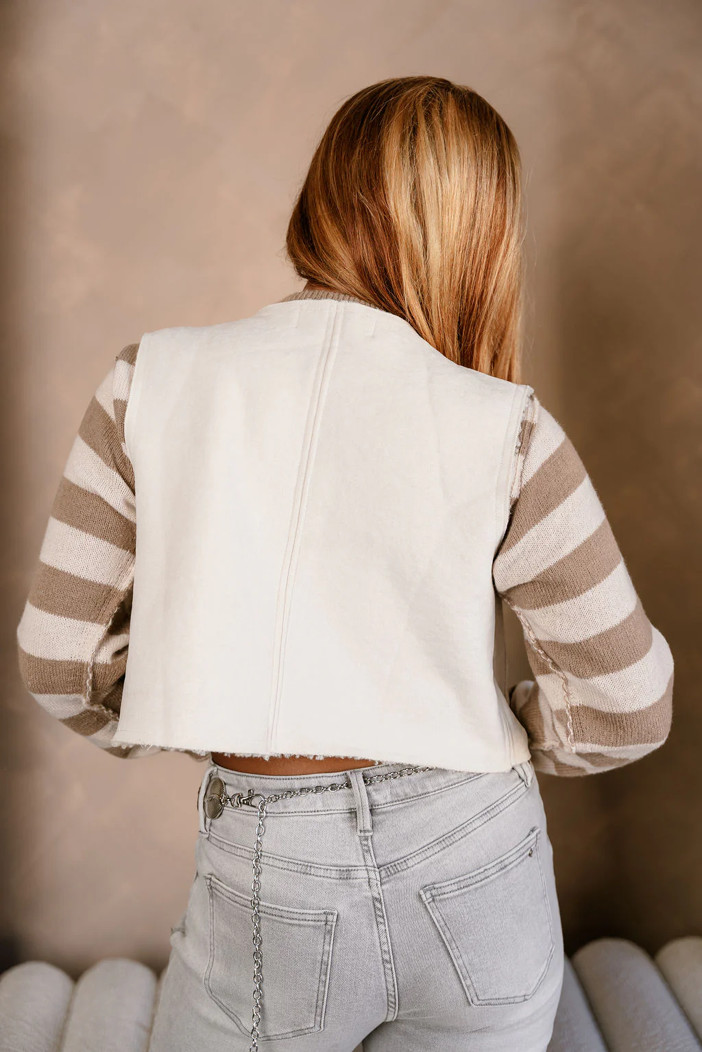 Jocelyn Beige Suede & Shearling Vest - Image 4