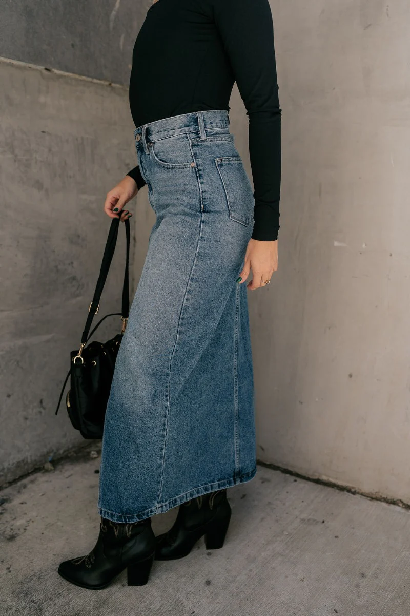 Jocelyn Denim Front Slit Midi Skirt - Image 5
