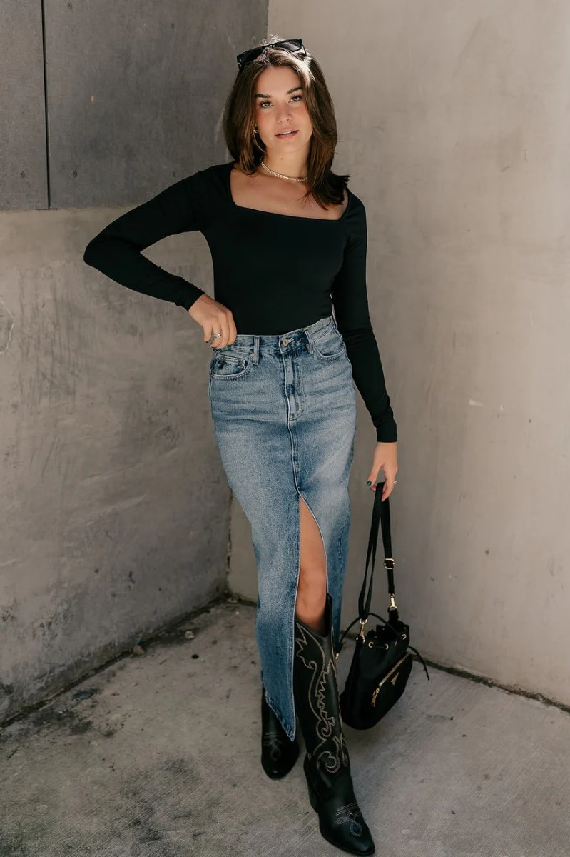 Jocelyn Denim Front Slit Midi Skirt - Image 7