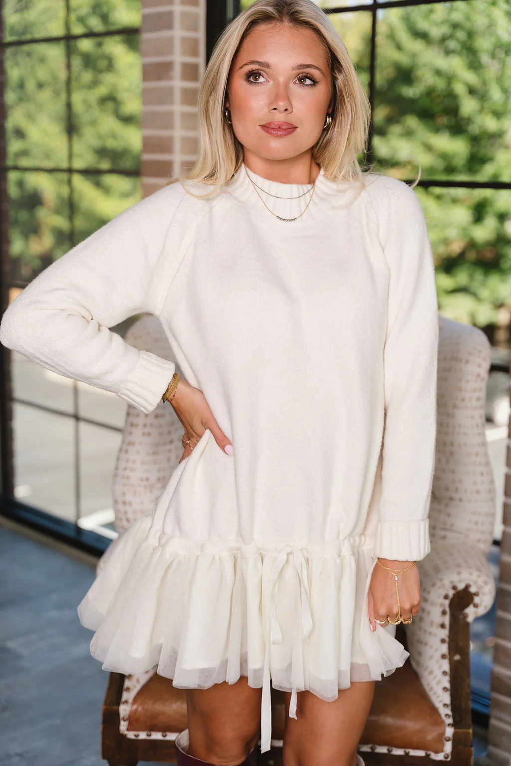 Jodi Cream Drop Waist Mini Dress - Image 3