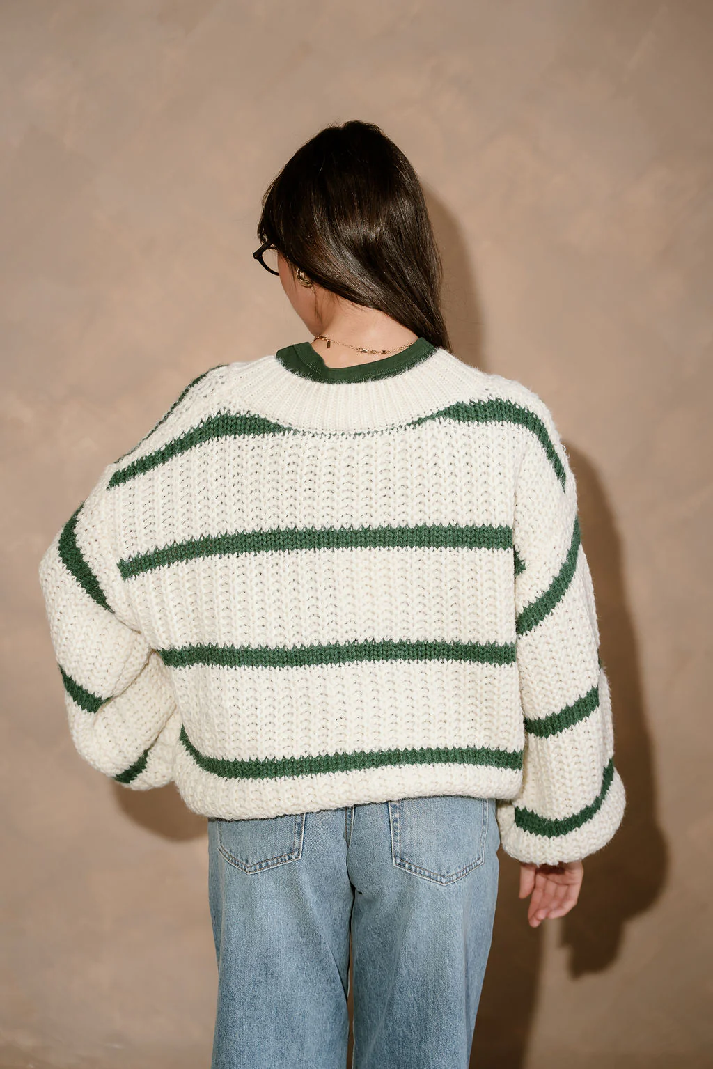 Joelle Cream & Green Striped Sweater - Image 5