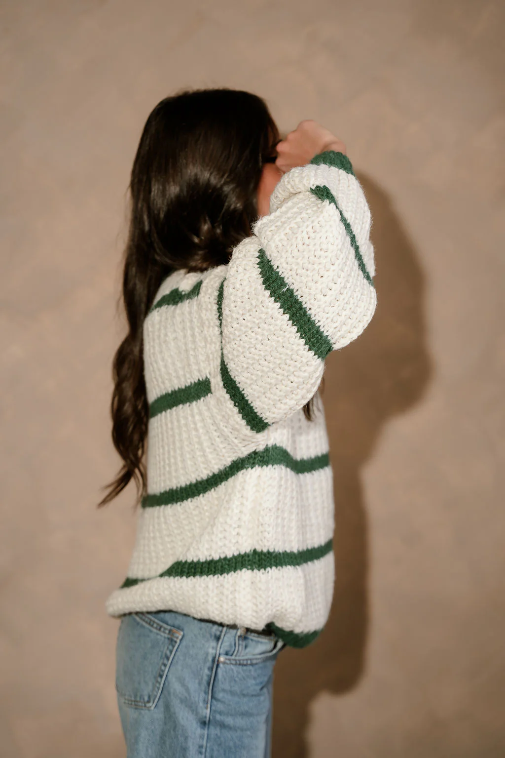 Joelle Cream & Green Striped Sweater - Image 6