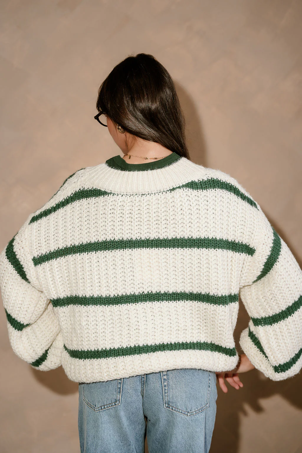 Joelle Cream & Green Striped Sweater - Image 7