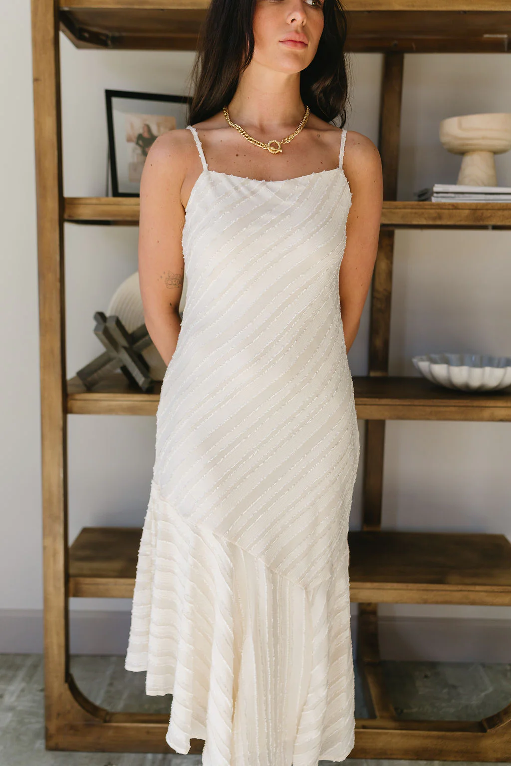 Jolene Cream Asymmetric Midi Dress - Image 6