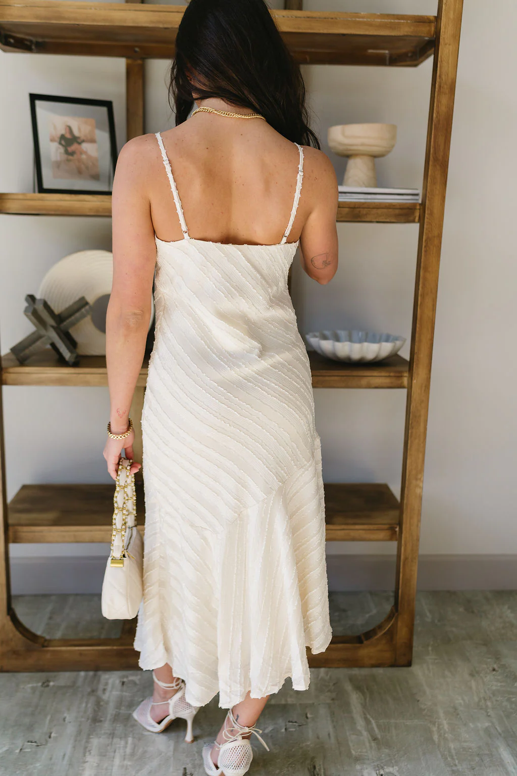 Jolene Cream Asymmetric Midi Dress - Image 8