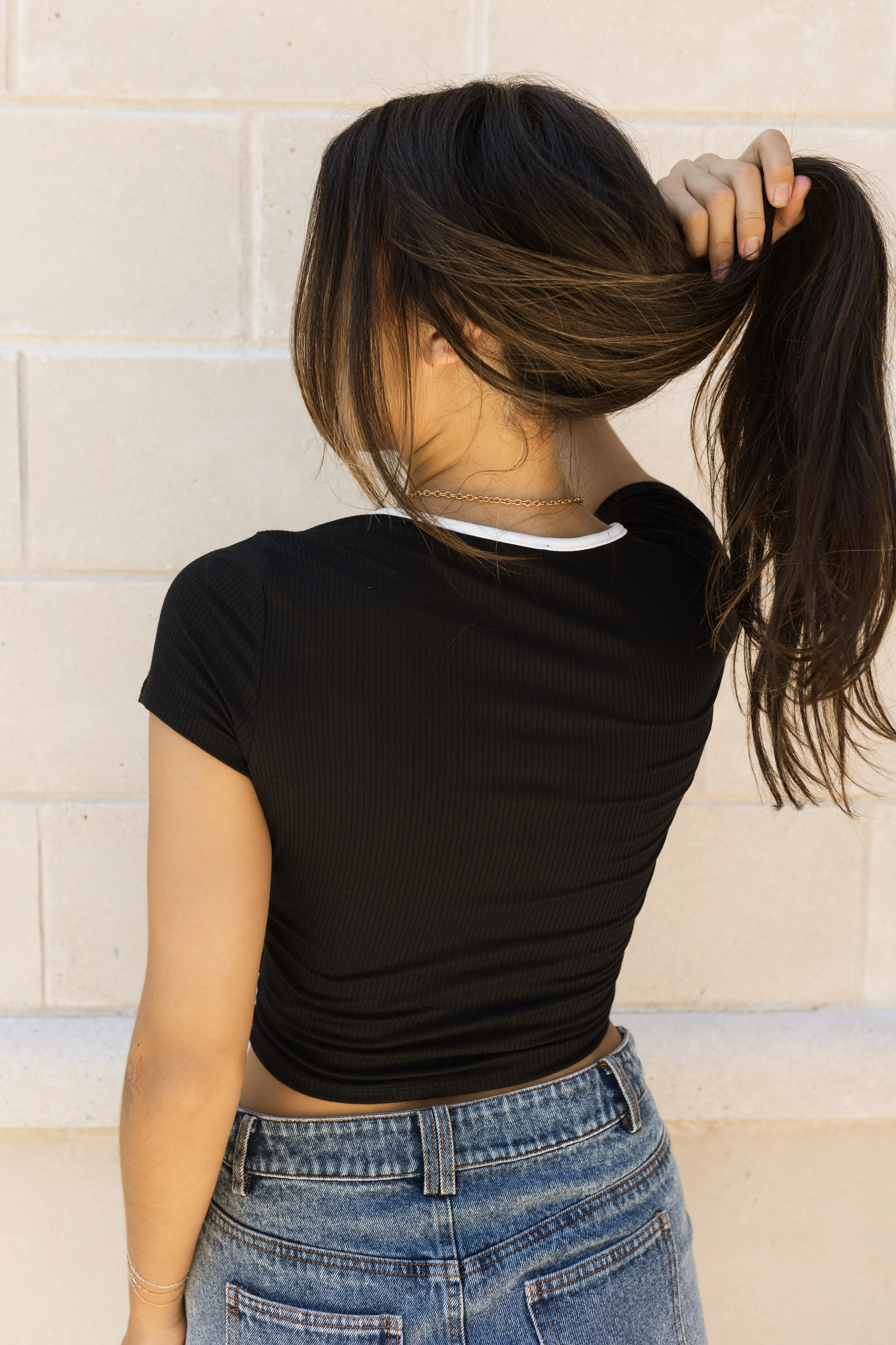 Jolie Black & White Short Sleeve Top - Image 5