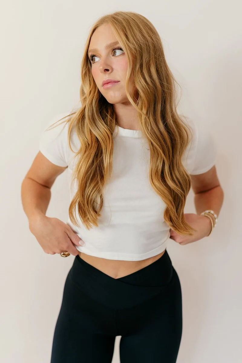 Jolie Off White Cropped Short Sleeve Top