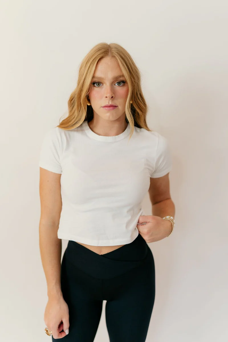 Jolie Off White Cropped Short Sleeve Top - Image 3
