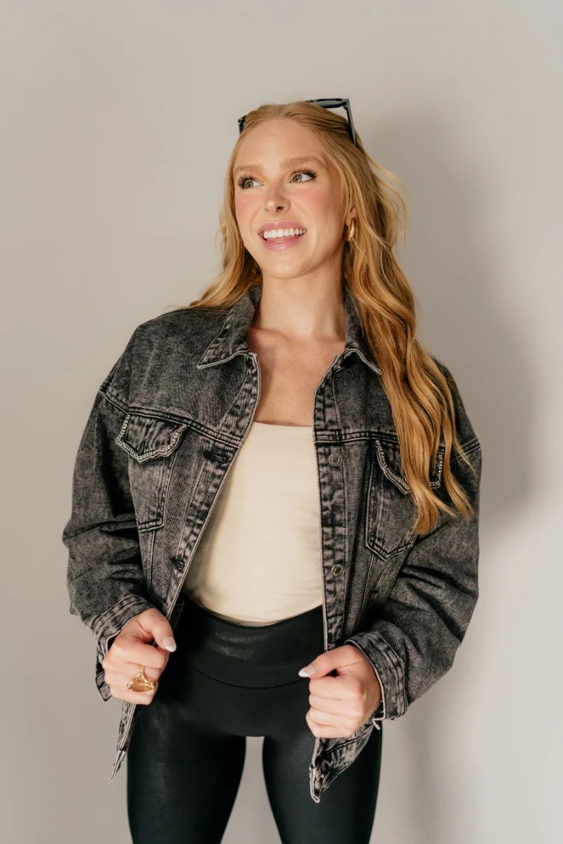 Joni Embellished Charcoal Denim Jacket