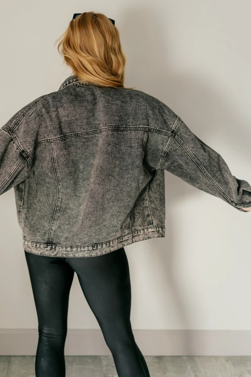 Joni Embellished Charcoal Denim Jacket - Image 6