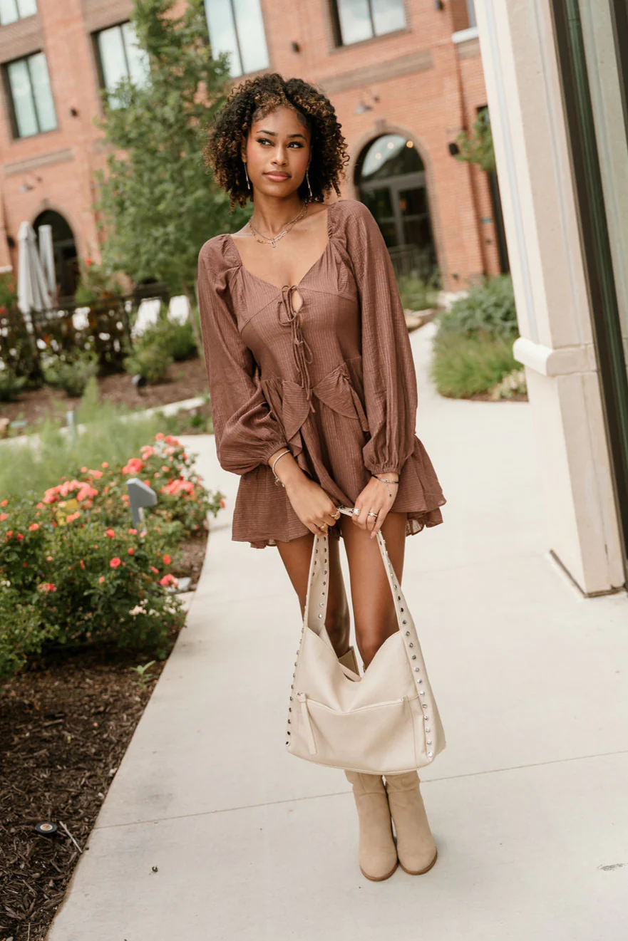 Jordan Mocha Brown Long Sleeve Romper - Image 2