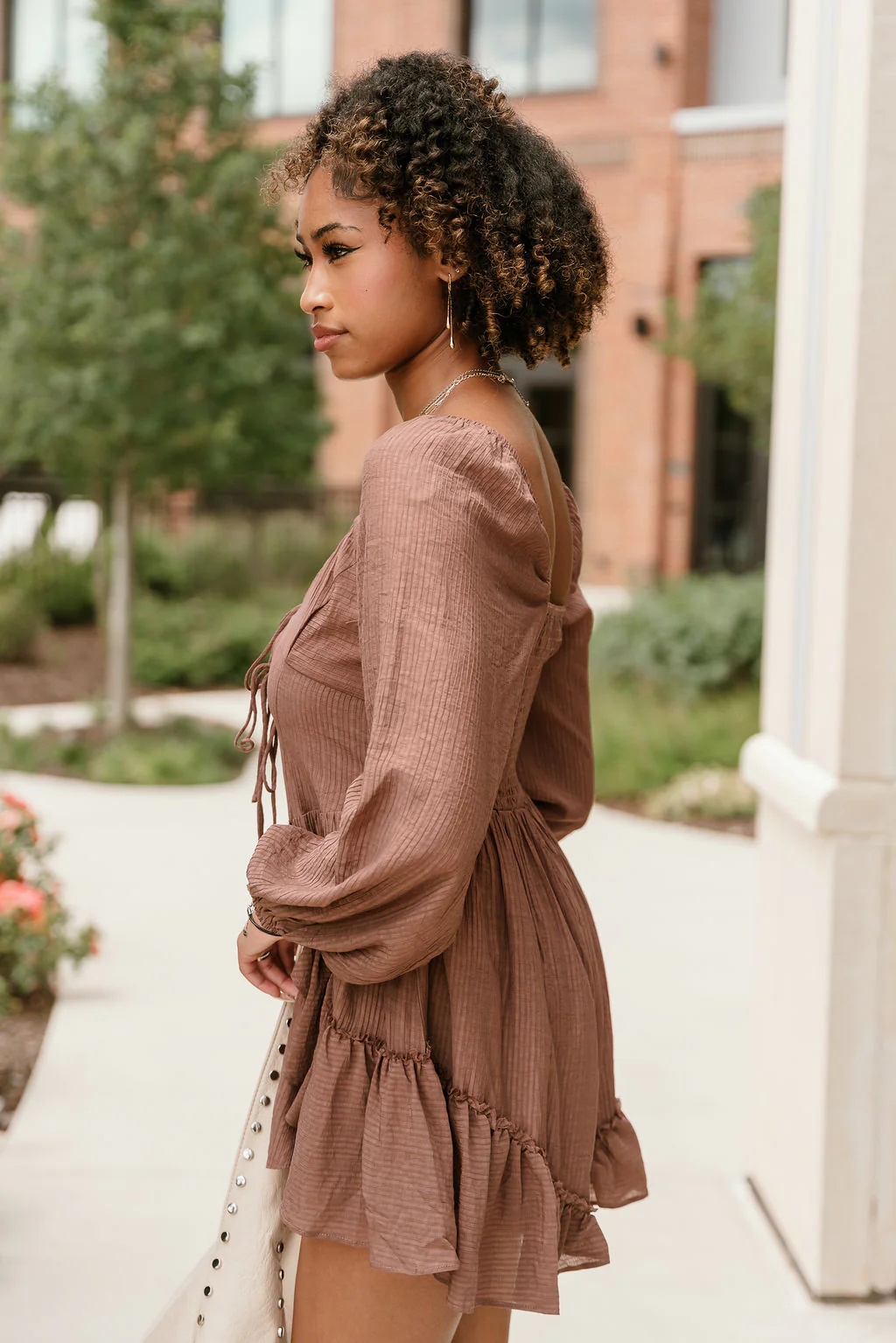 Jordan Mocha Brown Long Sleeve Romper - Image 3