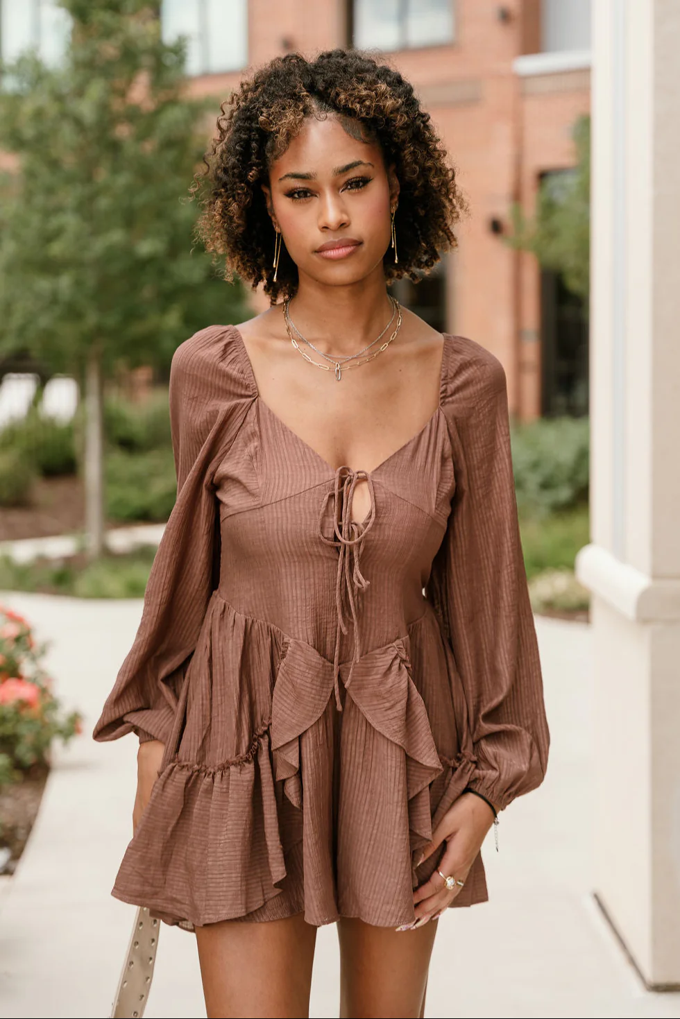 Jordan Mocha Brown Long Sleeve Romper - Image 5