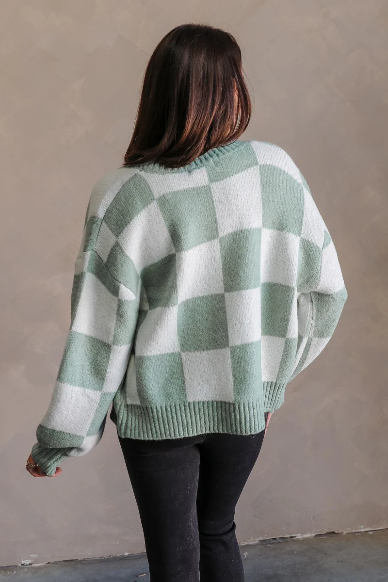 Jordan Sage & Cream Checkered Long Sleeve Cardigan - Image 9