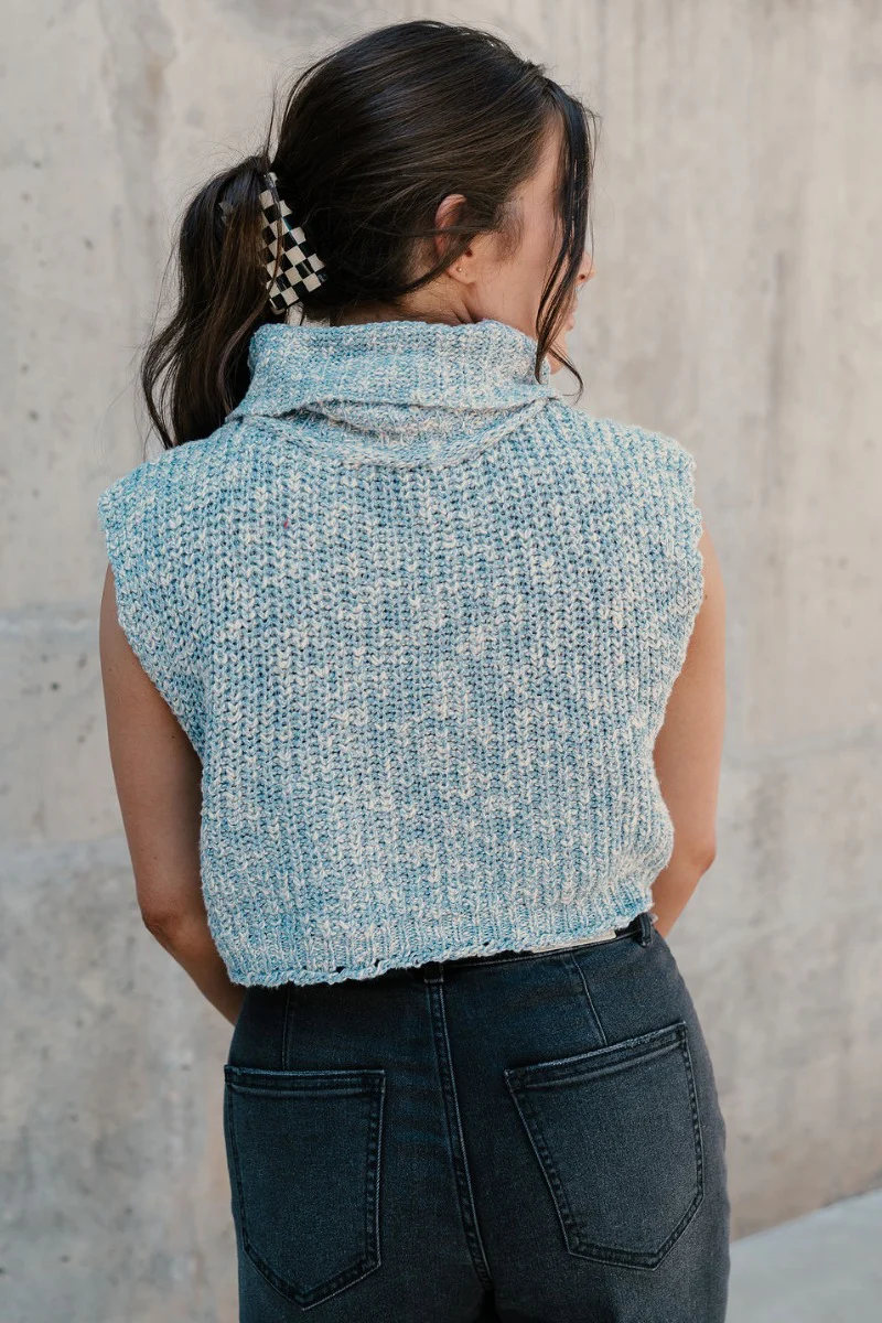 Jordyn Blue & White Sleeveless Turtleneck Sweater - Image 6