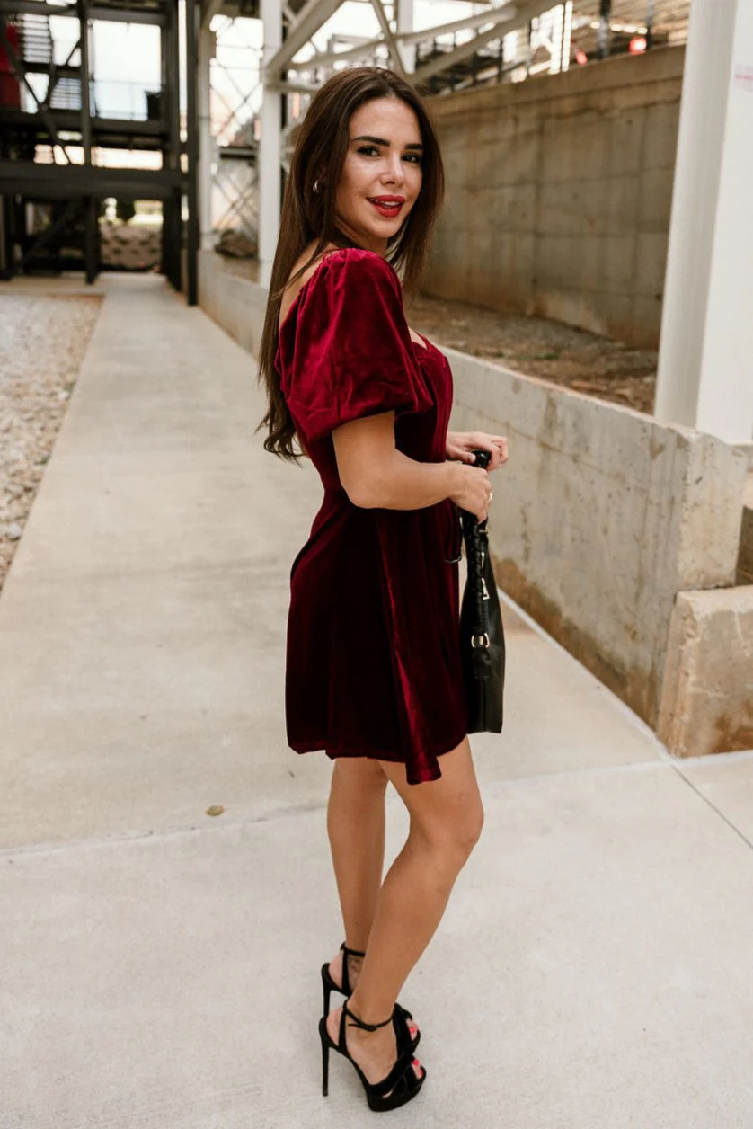 Jordyn Burgundy Velvet MIni Dress - Image 3