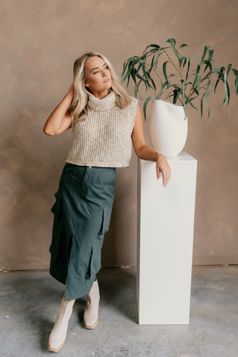 Jordyn Cream Multi Sleeveless Turtleneck Sweater - Image 2