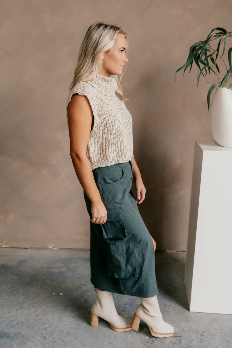 Jordyn Cream Multi Sleeveless Turtleneck Sweater - Image 3