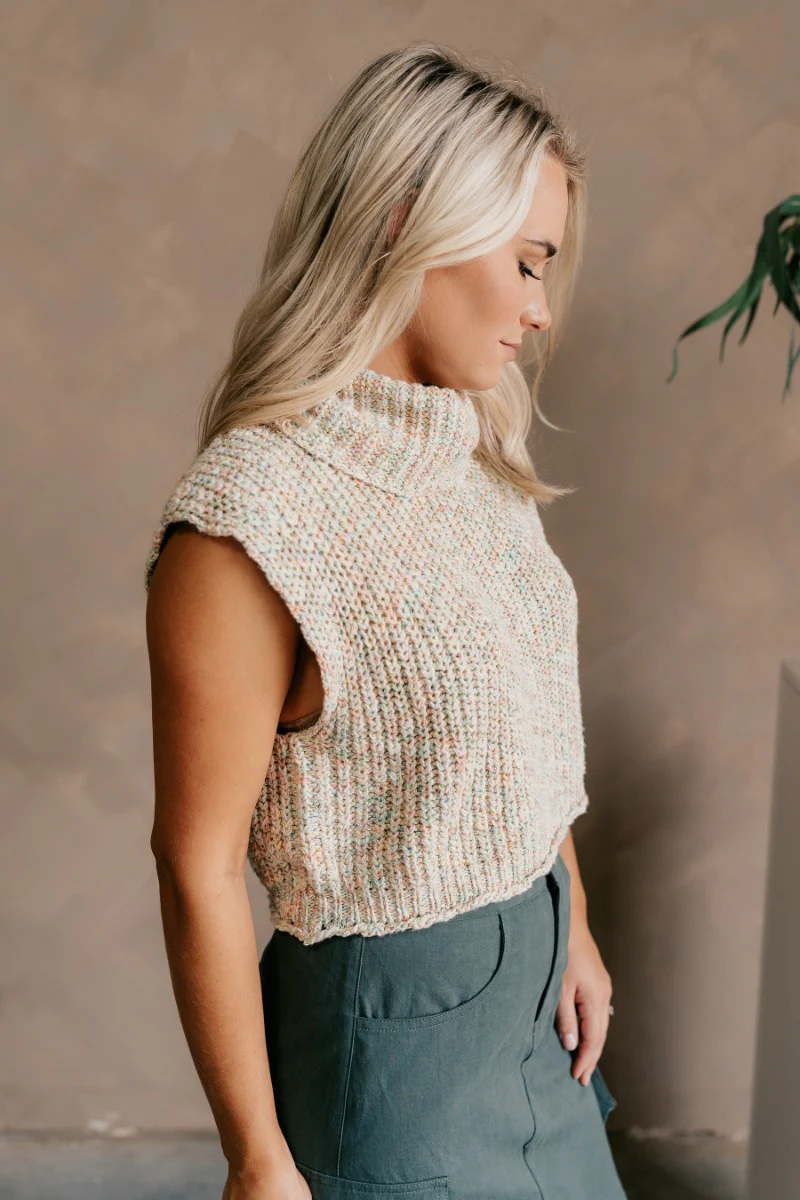 Jordyn Cream Multi Sleeveless Turtleneck Sweater - Image 4
