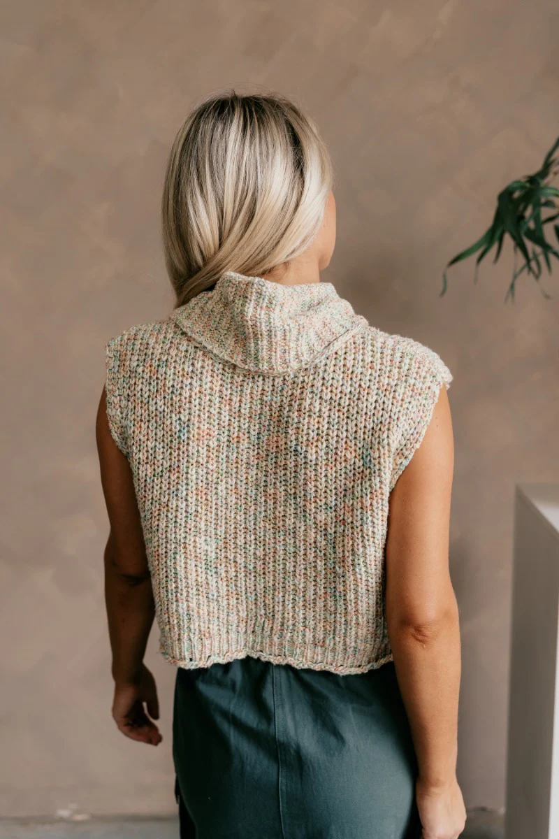 Jordyn Cream Multi Sleeveless Turtleneck Sweater - Image 6