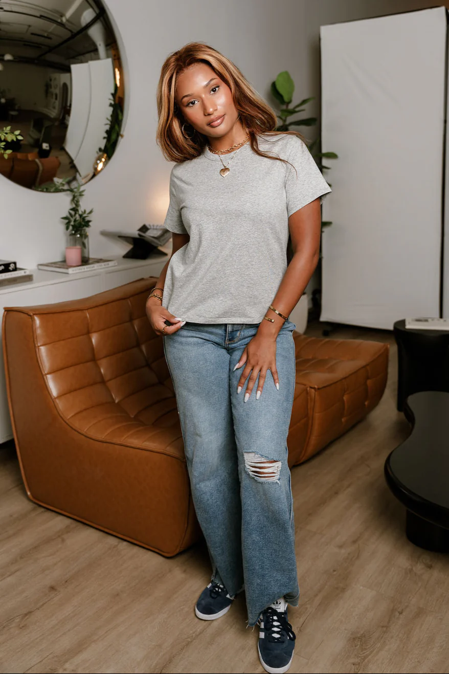 Jordyn Heather Grey Short Sleeve Top - Image 6