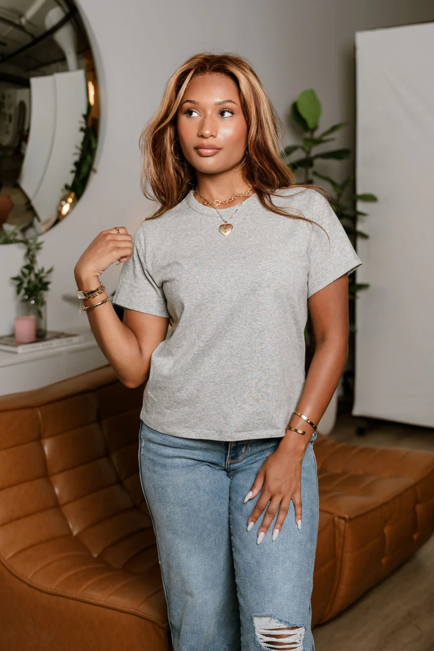 Jordyn Heather Grey Short Sleeve Top - Image 7