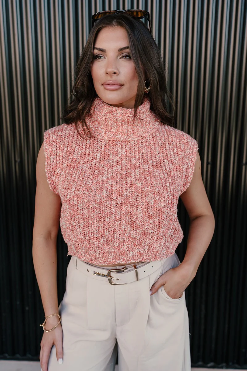 Jordyn Orange & White Sleeveless Turtleneck Sweater - Image 3