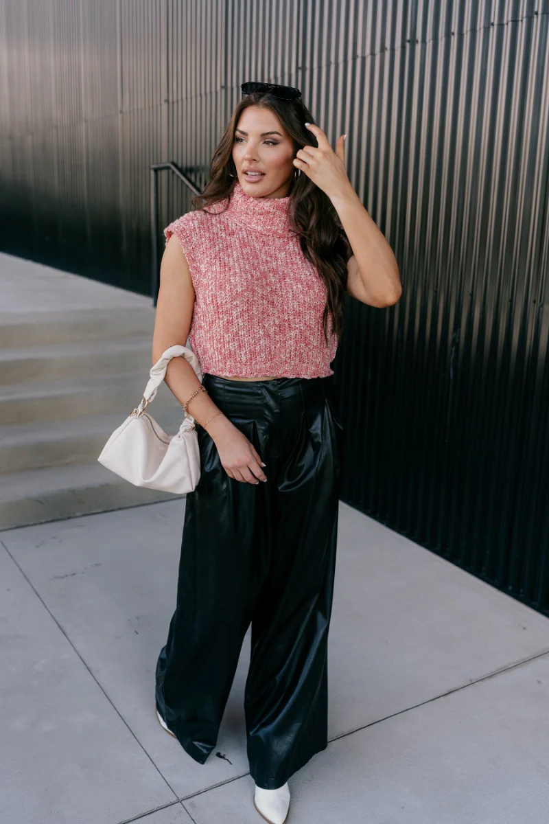 Jordyn Red & White Sleeveless Turtleneck Sweater - Image 2