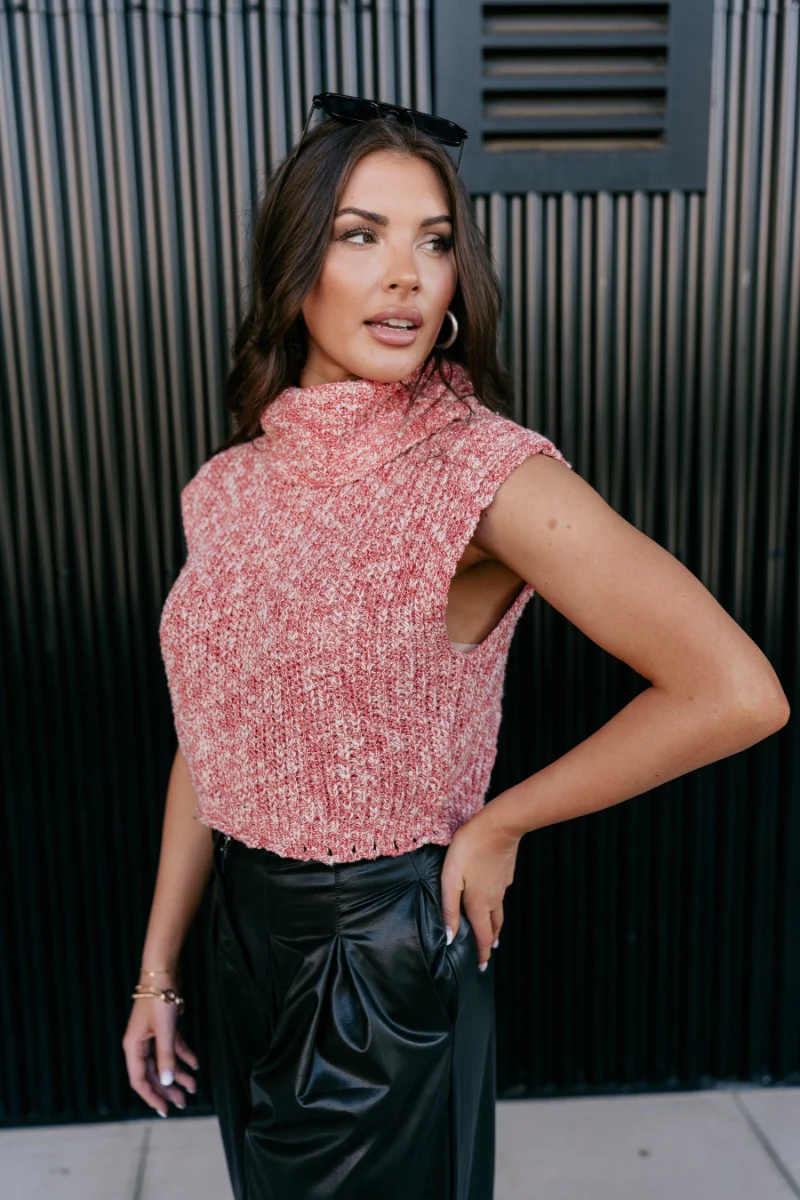 Jordyn Red & White Sleeveless Turtleneck Sweater - Image 3