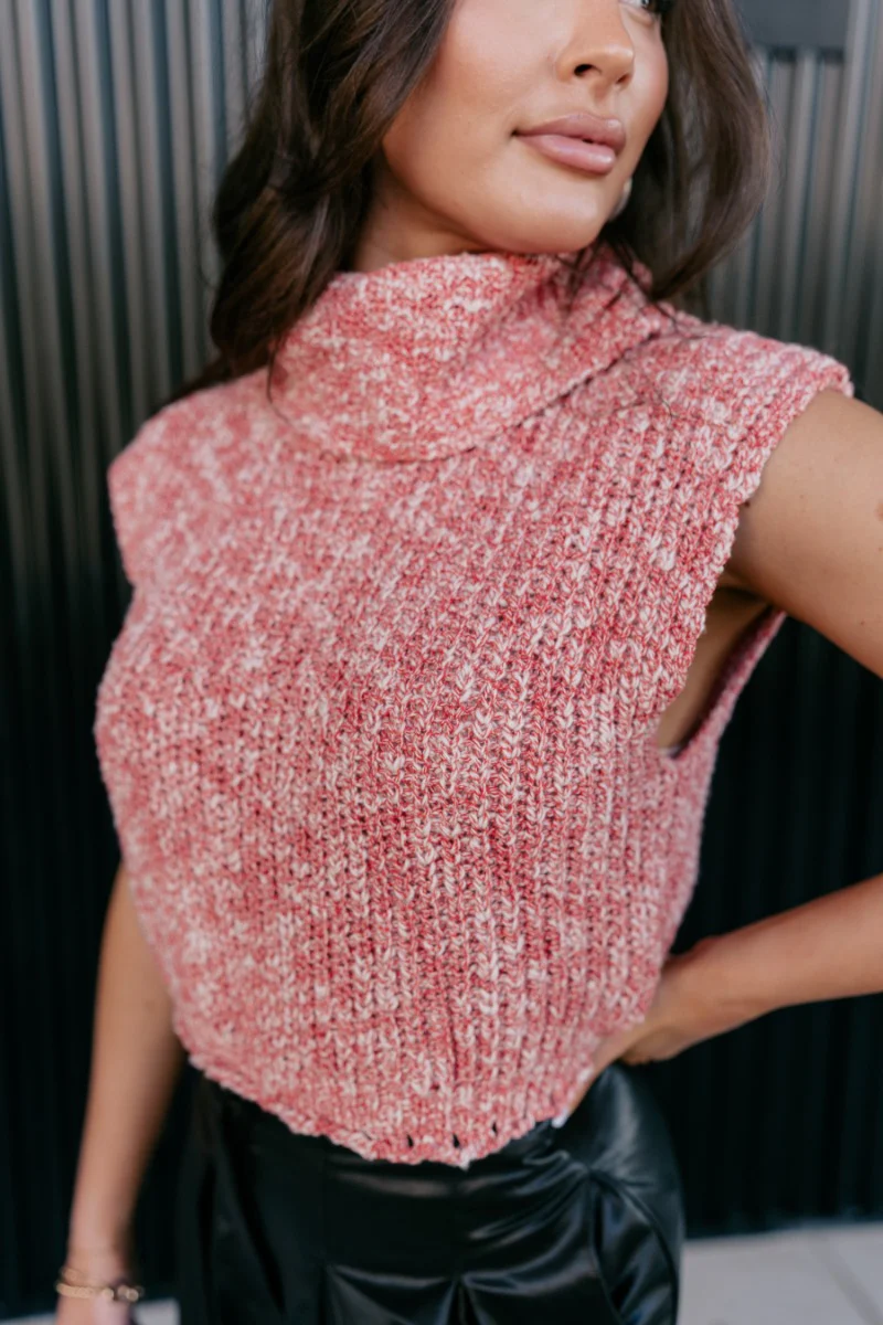 Jordyn Red & White Sleeveless Turtleneck Sweater - Image 4