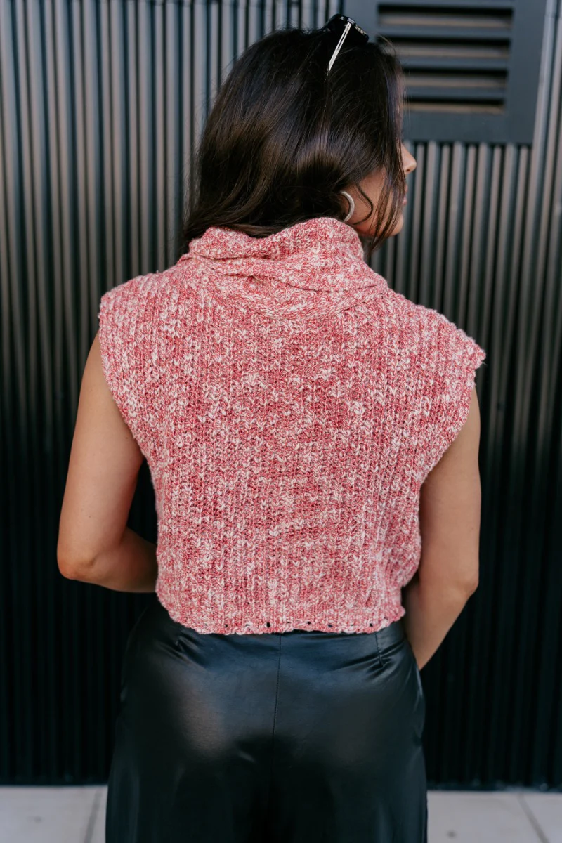 Jordyn Red & White Sleeveless Turtleneck Sweater - Image 6