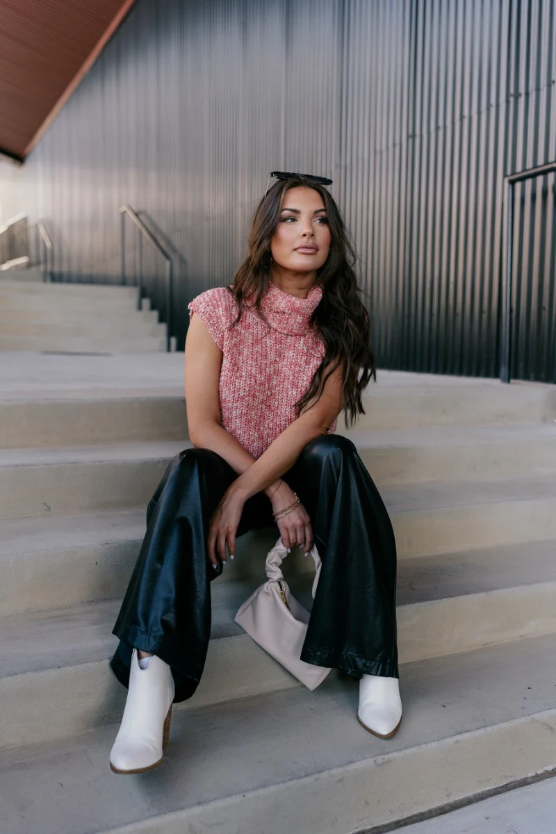 Jordyn Red & White Sleeveless Turtleneck Sweater - Image 8