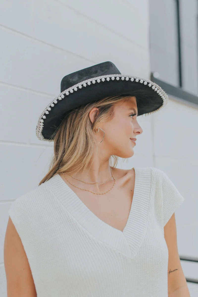 Josephine Black Embellished Cowgirl Hat
