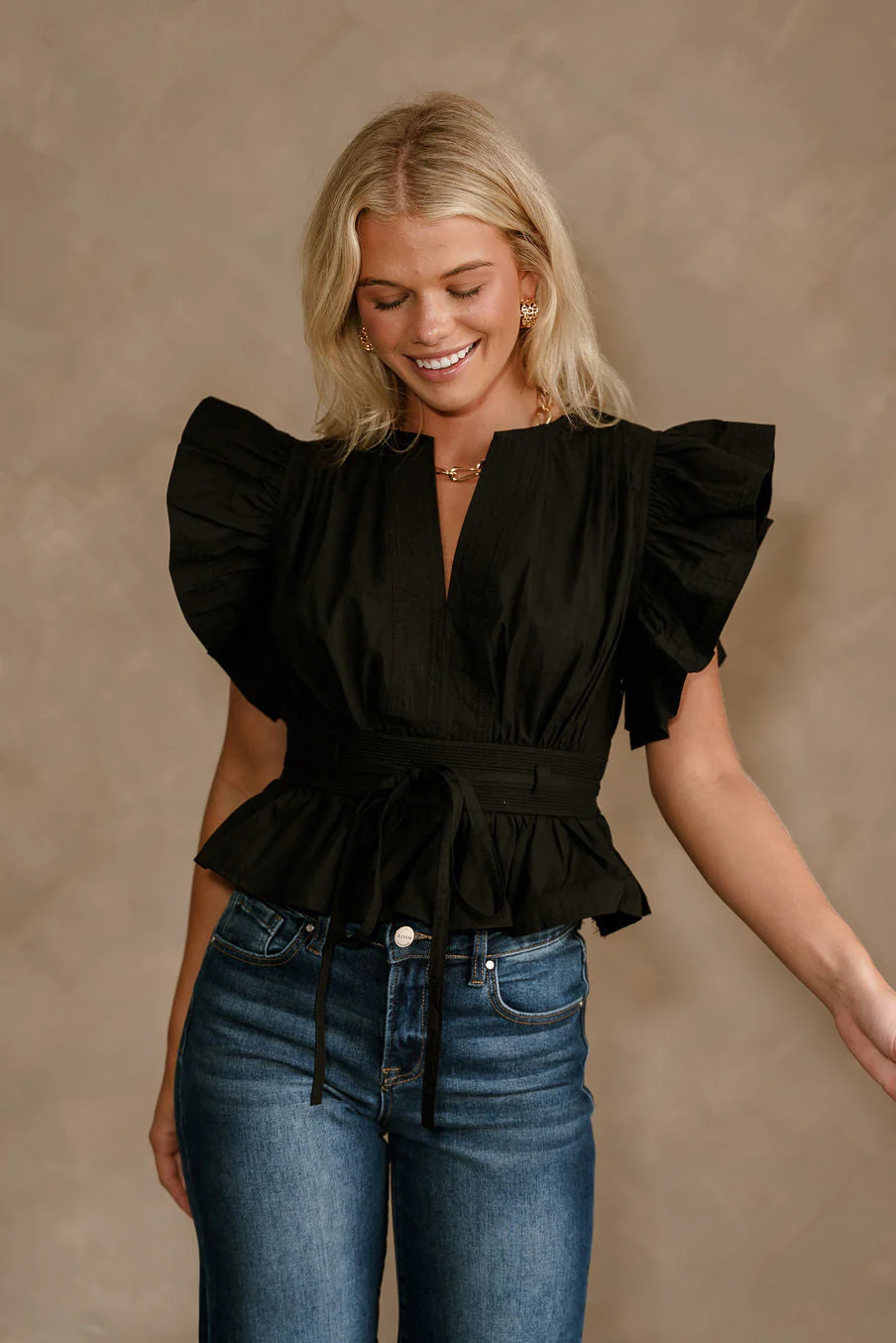 Josephine Black Peplum Ruffle Top - Image 3