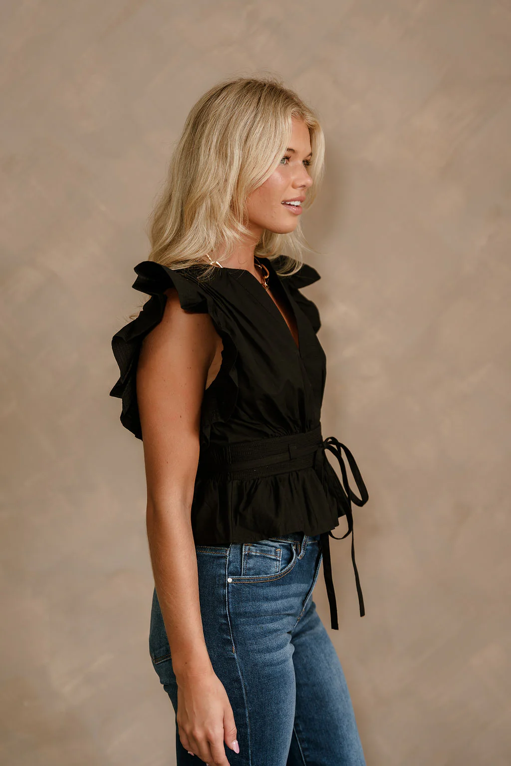 Josephine Black Peplum Ruffle Top - Image 4