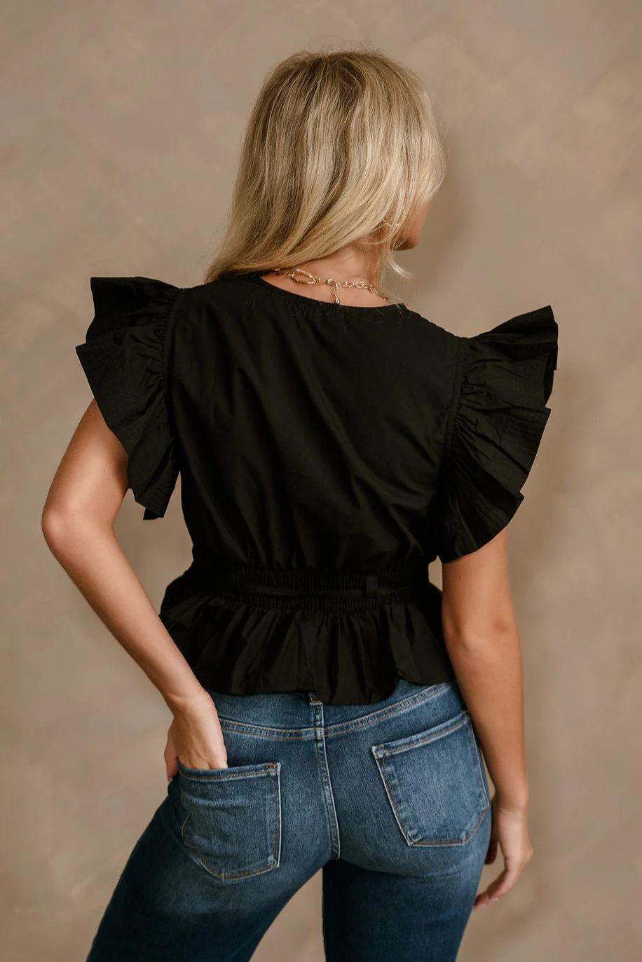 Josephine Black Peplum Ruffle Top - Image 7