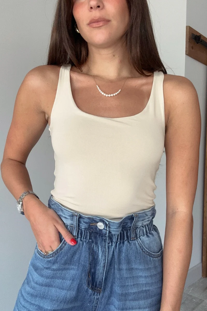Josie Beige Basic Scoop Neck Tank - Image 4