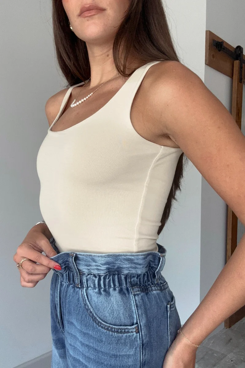 Josie Beige Basic Scoop Neck Tank - Image 5