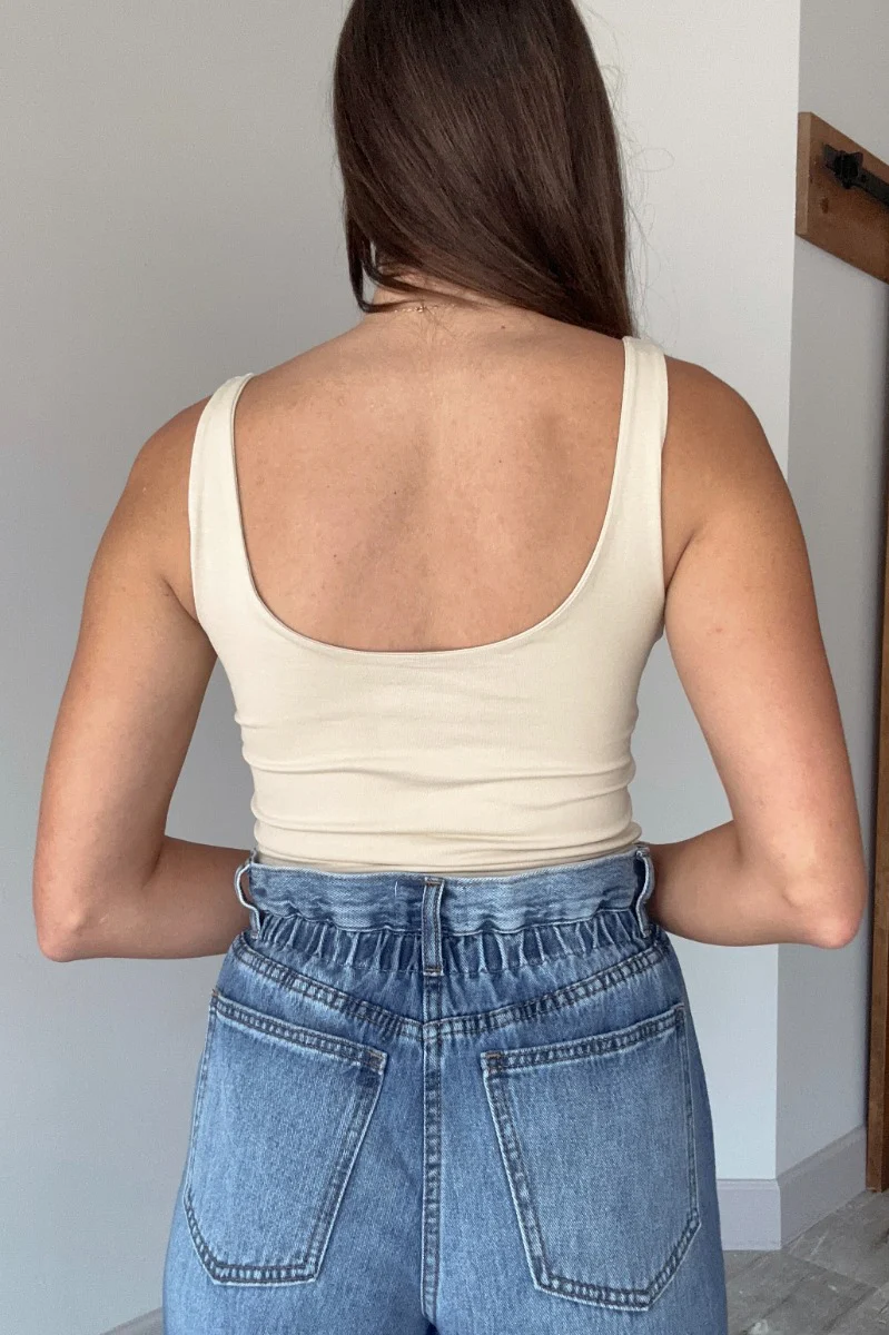 Josie Beige Basic Scoop Neck Tank - Image 6