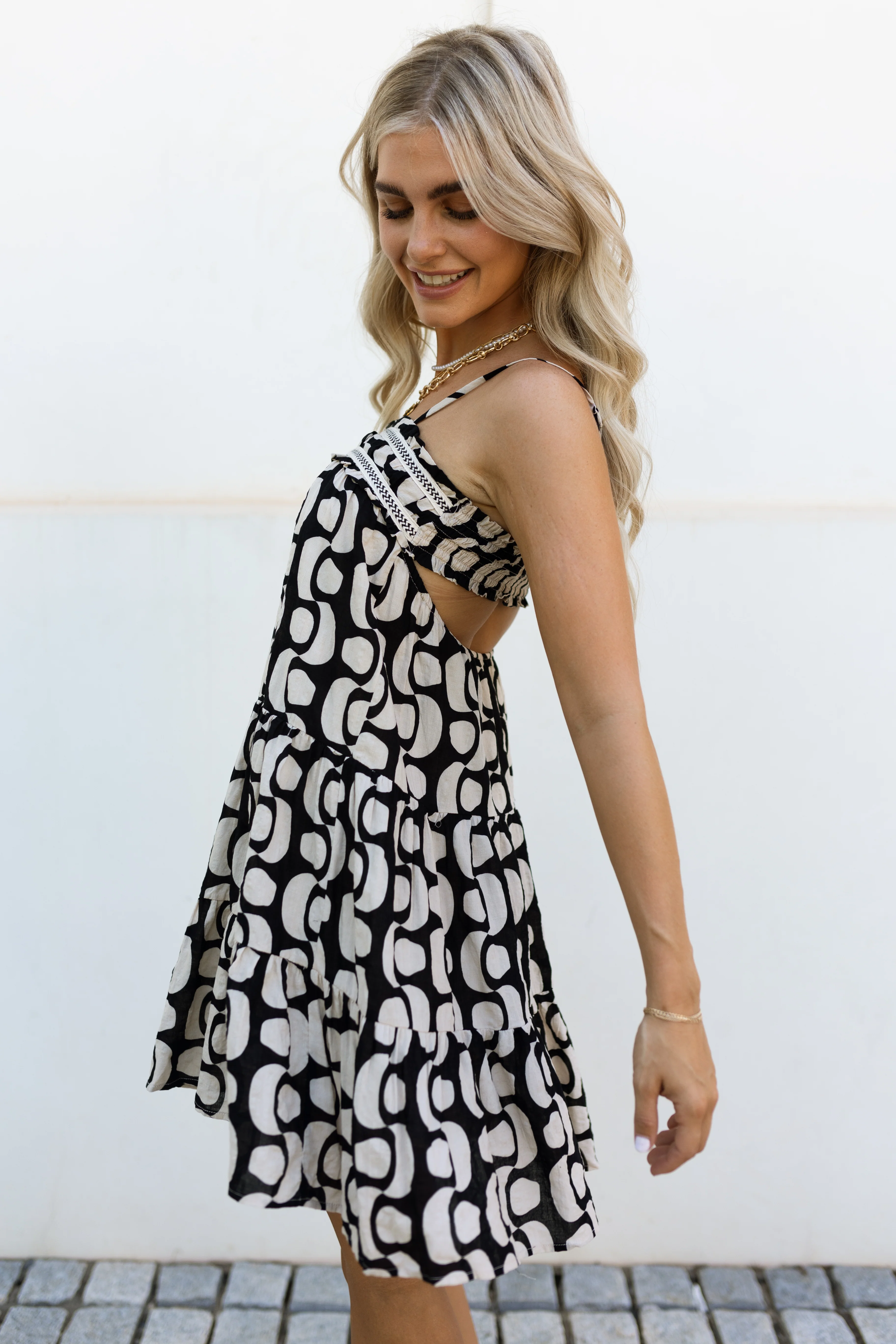 Josie Black and White Patterned Mini Dress - Image 3
