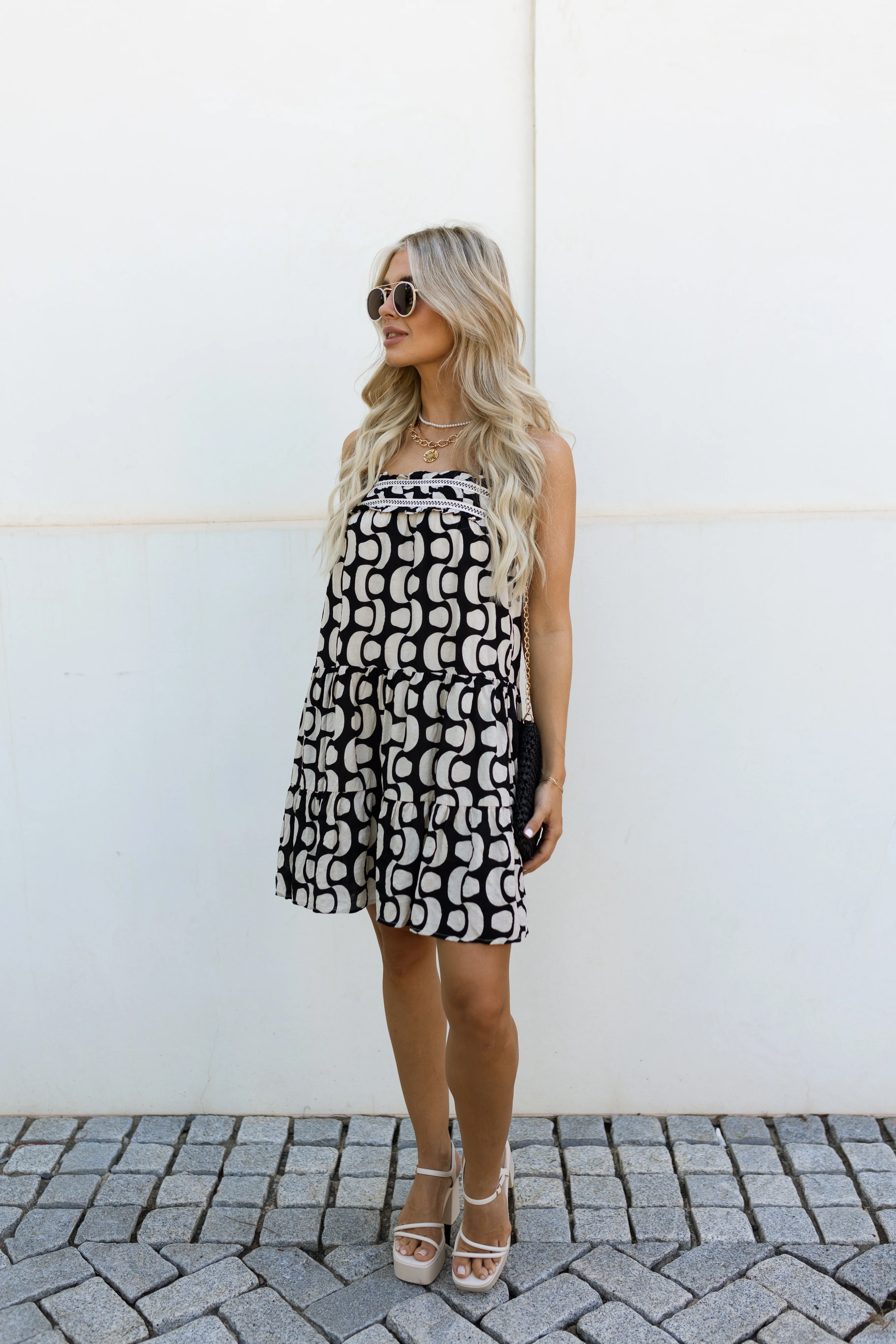 Josie Black and White Patterned Mini Dress - Image 4