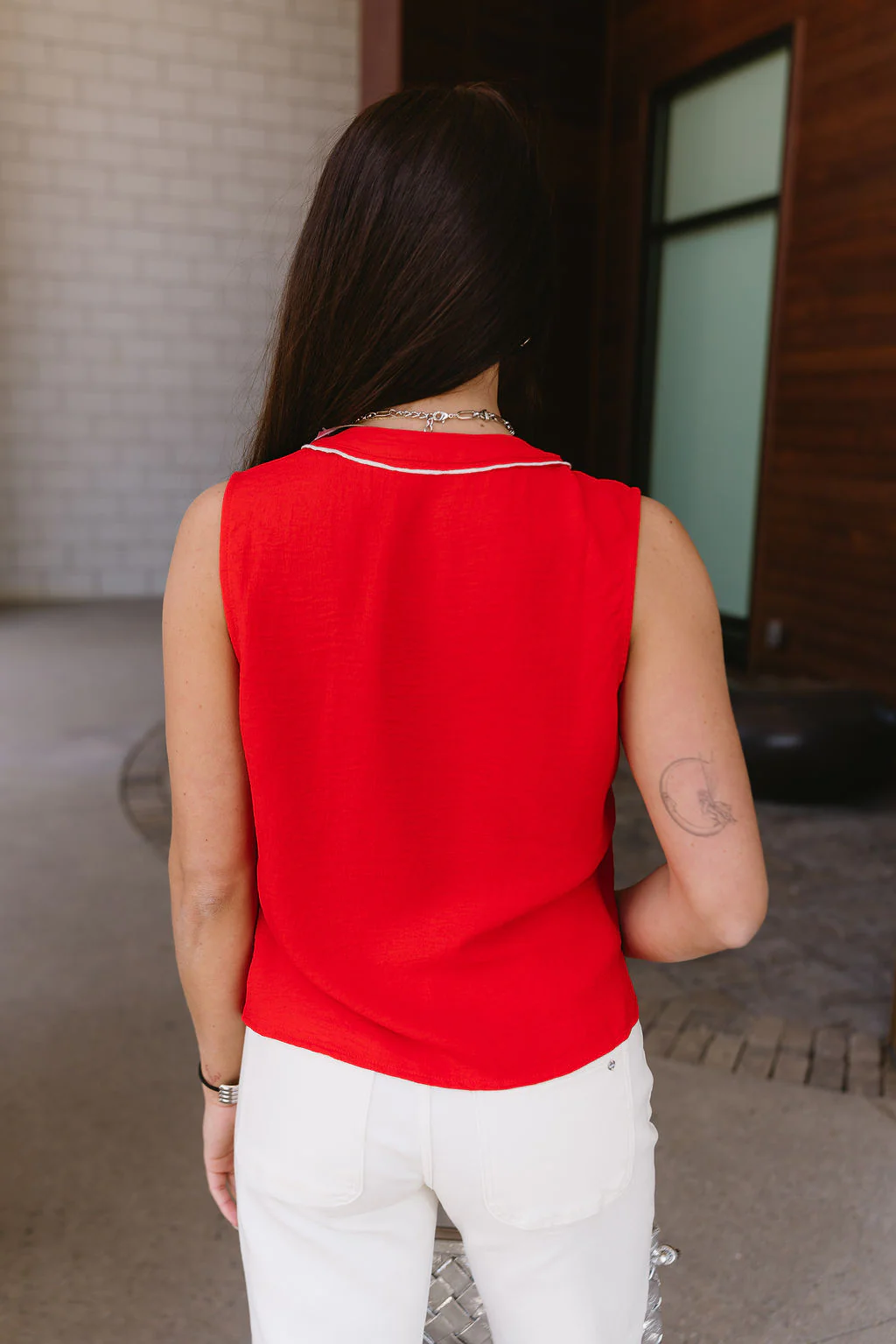 Josie Red & White Ruffle Tank - Image 3